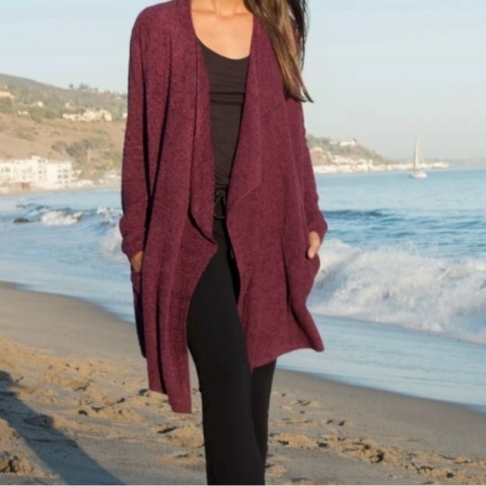 Barefoot Dreams burgundy/reddish cozychic lite cardigan. So very soft.